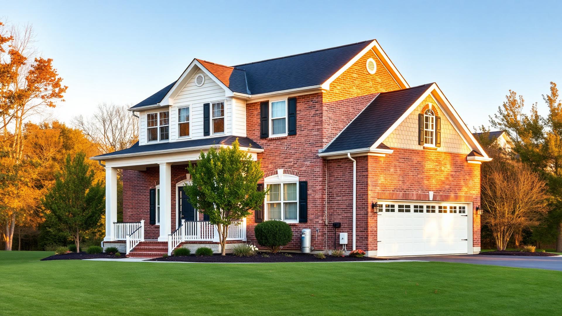 Two-story Virginia home with a new dark architectural shingle roof installed by an exterior specialist